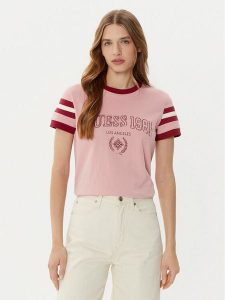 Guess T-Shirt V5RI00 KA260 Różowy Regular Fit. Czerwone t-shirty Guess, s, z aplikacjami, z bawełny, bez kołnierzyka, bez ramiączek. Za 109,99 zł.