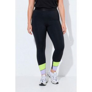 Damskie Sportowe legginsy szerokie kolorowe pasy kieszenie. Czarne legginsy Ulla Popken, bez wzorów, z elastanu. Za 239,99 zł.
