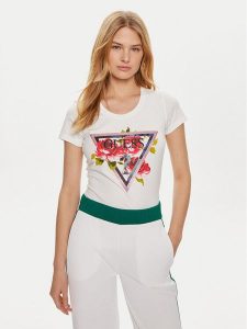 Guess T-Shirt W4YI71 J1314 Biały Regular Fit. Białe t-shirty Guess, xs, z aplikacjami, z bawełny, bez kołnierzyka, bez ramiączek. Za 109,99 zł.