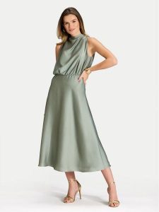 Swing Sukienka koktajlowa 5AI13700 Zielony Regular Fit. Zielone sukienki Swing, bez wzorów, z syntetyku, wizytowe, bez kołnierzyka, bez ramiączek. Za 669,99 zł.