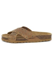 BABUNKERS Family Skórzane klapki w kolorze jasnobrązowym rozmiar: 36. Brązowe klapki BABUNKERS Family, bez wzorów, z otwartym noskiem, bez obcasa. Za 173,99 zł.