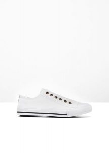 Sneakersy z bawełnianego płótna. Białe buty sportowe bonprix, bez wzorów, z bawełny, bez zapięcia. Za 84,99 zł.