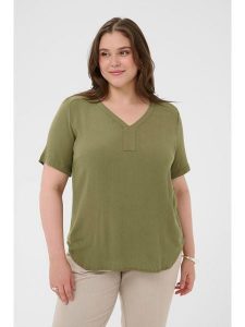 KAFFE curve Koszulka "Cami" w kolorze khaki rozmiar: 46. Brązowe bluzki KAFFE curve, s, bez wzorów, z wiskozy, klasyczne, bez kołnierzyka, bez ramiączek. Za 78,99 zł.