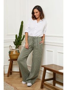 Le Monde du Lin Lniane spodnie w kolorze oliwkowym rozmiar: 40/42. Brązowe spodnie z wysokim stanem Le Monde du Lin, bez wzorów, ze lnu, z podwyższonym stanem. Za 121,99 zł.