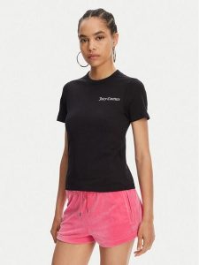 Juicy Couture T-Shirt La Beach JCWCT125319 Czarny Regular Fit. Czarne t-shirty Juicy Couture, l, bez wzorów, z bawełny, bez kołnierzyka, bez ramiączek. Za 119,99 zł.