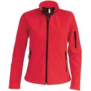 Kurtka damska Kariban Softshell. Czerwone kurtki KARIBAN, bez wzorów, z softshellu, bez kaptura. W wyprzedaży za 172,50 zł.