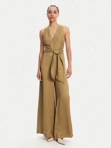 TWINSET Kombinezon 251TT2272 Beżowy Regular Fit. Brązowe sukienki Twinset, bez wzorów, z wiskozy, bez kołnierzyka, bez ramiączek. Za 659,00 zł.