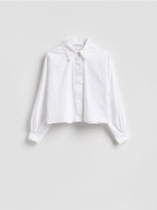 Koszula z bawełną - biały. Białe koszule Reserved, l, bez wzorów, z bawełny, bez kołnierzyka, bez ramiączek. Za 149,99 zł.