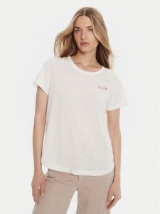 Roxy T-Shirt ERJZT05731-WBK0 Biały Regular Fit. Białe t-shirty Roxy, s, bez wzorów, z bawełny, bez kołnierzyka, bez ramiączek. Za 89,99 zł.