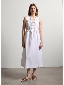 STEFANEL Sukienka w kolorze białym rozmiar: XL. Białe sukienki Stefanel, xl, bez wzorów, z bawełny, bez kołnierzyka, bez ramiączek, midi. Za 217,99 zł.