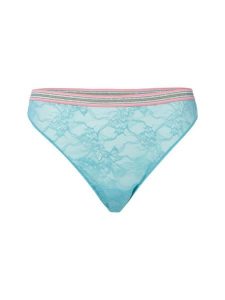 Mey Stringi Kobiety niebieski jednolity, S. Niebieskie stringi Mey, bez wzorów, z koronki. Za 139,95 zł.