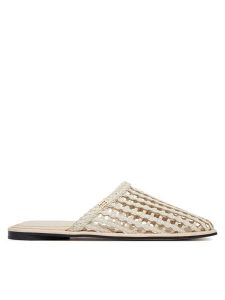 Tommy Hilfiger Klapki Hilfiger Leather Mix Flat Mule FW0FW09280 Kremowy. Białe klapki TOMMY HILFIGER, bez wzorów, ze skóry, bez obcasa. Za 476,99 zł.