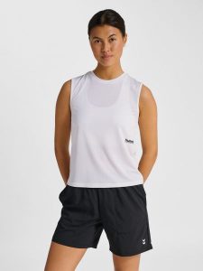Damski tank top Hummel Pulse. Białe topy Hummel, xl, bez wzorów, z dzianiny, klasyczne, bez kołnierzyka, bez ramiączek. Za 114,00 zł.