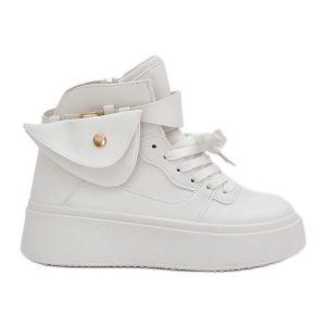 Wysokie Sneakersy Z Saszetką Na Platformie Białe. Białe nerki i saszetki bez wzorów, ze skóry. Za 170,48 zł.