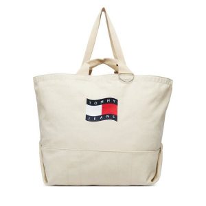 Torebka Tommy Jeans. Brązowe shopper bag Tommy Jeans, bez wzorów, z jeansu, bez dodatków. Za 409,99 zł.