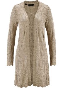Sweter bez zapięcia ażurowy. Brązowe kardigany bonprix. Za 127,99 zł.