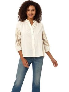 Heine Bluzka w kolorze kremowym rozmiar: 50. Brązowe bluzki Heine, bez wzorów, z bawełny, bez kołnierzyka, bez ramiączek. Za 78,28 zł.