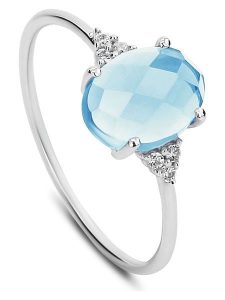 DIA DIAMONDS Srebrny pierścionek z diamentami i topazem rozmiar: 58. Niebieskie pierścionki DIA DIAMONDS, z diamentem, srebrne. Za 284,82 zł.