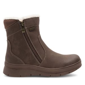 Botki Go Soft. Brązowe botki Go Soft, bez wzorów, bez obcasa, na płaskiej podeszwie, bez zapięcia. Za 199,99 zł.