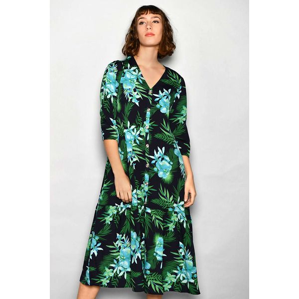 Tarifa Sukienka w kolorze zielonym ze wzorem rozmiar: M. Czarne sukienki Tarifa, na co dzień, m, bez wzorów, bez kołnierzyka, bez ramiączek, midi, proste. Za 96,83 zł.