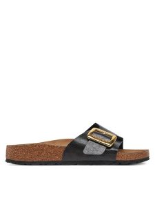 Birkenstock Klapki Catalina Cushion Buckle 1029481 Czarny. Czarne klapki Birkenstock, bez wzorów, ze skóry, bez obcasa. Za 499,99 zł.