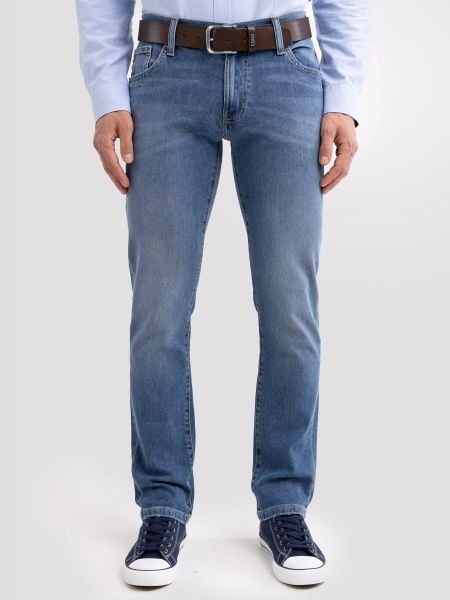 Jeansy męskie dopasowane z przetarciami niebieskie Martin 432. Niebieskie rurki Big Star, z jeansu. W wyprzedaży za 229,99 zł.