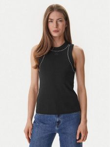 DKNY Top DJ5T1694 Czarny Slim Fit. Czarne topy DKNY, m, bez wzorów, z bawełny, bez kołnierzyka, bez ramiączek. Za 160,99 zł.