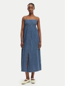 Tommy Jeans Sukienka jeansowa DW0DW22342 Niebieski Slim Fit. Niebieskie kombinezony Tommy Jeans, s, bez wzorów, z bawełny, bez kołnierzyka, bez ramiączek. Za 489,99 zł.