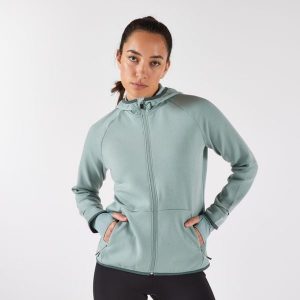 Bluza do biegania damska Kiprun Run 500 Warm ocieplana. Zielone bluzy KIPRUN, xl, bez wzorów, z elastanu, bez kaptura. Za 159,99 zł.
