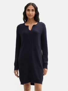 Tom Tailor Sukienka dzianinowa 1044536 Granatowy Regular Fit. Niebieskie kombinezony Tom Tailor, bez wzorów, z bawełny, bez kołnierzyka, bez ramiączek. Za 159,99 zł.