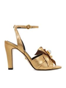 GINO ROSSI Sandały CEO-ROSE-LT2158-2 Złoty. Żółte sandały Gino Rossi, bez wzorów, ze skóry, bez obcasa, na słupku, bez zapięcia. Za 429,99 zł.