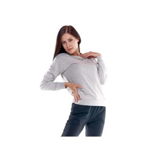 Damska bluza z okrągłym dekoltem Greysongreys i kryształkami. Szare bluzy LEONE 1947 APPAREL, l, bez wzorów, z tkaniny, bez kaptura. Za 164,19 zł.