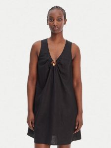 Seafolly Sukienka letnia Palermo 55508-DR Czarny Regular Fit. Czarne sukienki Seafolly, na lato, l, bez wzorów, ze lnu, bez kołnierzyka, bez ramiączek. Za 509,99 zł.