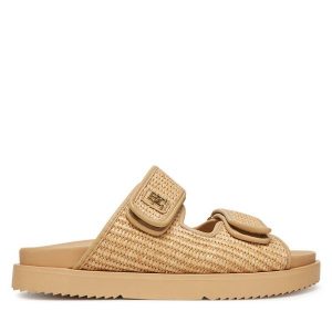 Klapki Tommy Hilfiger. Brązowe klapki TOMMY HILFIGER, bez wzorów, bez obcasa. Za 299,99 zł.