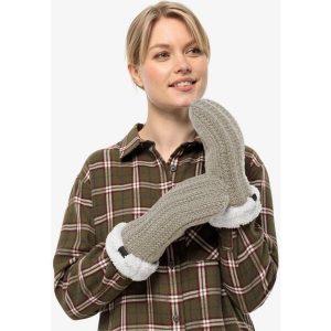 Rękawiczki turystyczne zimowe damskie Jack Wolfskin Highloft Knit Mitten. Szare rękawiczki Jack Wolfskin, na zimę, bez wzorów, z poliesteru. Za 108,64 zł.