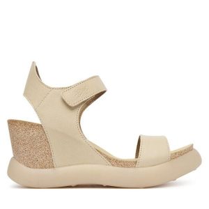 Sandały Fly London. Brązowe sandały Fly London, bez wzorów, bez obcasa, na koturnie, bez zapięcia. Za 570,99 zł.