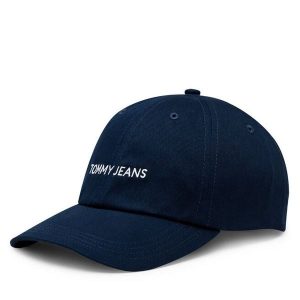 Czapka z daszkiem Tommy Jeans. Niebieskie czapki Tommy Jeans, bez wzorów, z jeansu. Za 99,99 zł.