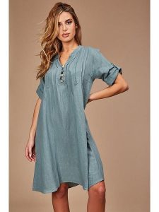 100% LIN Lniana sukienka w kolorze khaki rozmiar: 40/42. Brązowe sukienki 100% Lin, bez wzorów, ze lnu, klasyczne, bez kołnierzyka, bez ramiączek, midi. Za 149,66 zł.