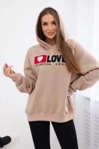 Bluza bawełniana ocieplana z kapturem Love ciemno beżowa. Brązowe bluzy KESI, l, bez wzorów, z bawełny, z kapturem. Za 271,84 zł.