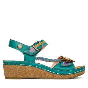 Sandały Laura Vita. Niebieskie sandały LAURA VITA, bez wzorów, bez obcasa, na koturnie, bez zapięcia. Za 429,99 zł.