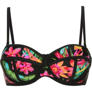 Biustonosz bikini na fiszbinach bonprix czarny z nadrukiem. Bikini marki bonprix. Za 24,99 zł.