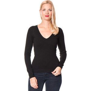 Sweter w kolorze czarnym. Czarne swetry klasyczne marki William de Faye, z kaszmiru. W wyprzedaży za 113,95 zł.