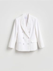 Dwurzędowa marynarka - złamana biel. Marynarki i żakiety Reserved, l, bez wzorów, z tkaniny. Za 229,99 zł.