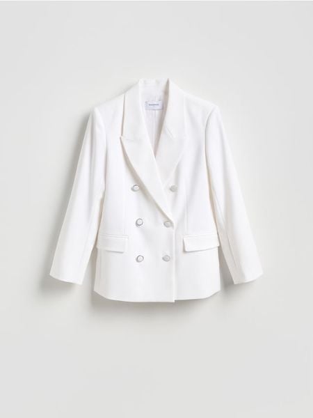 Dwurzędowa marynarka - złamana biel. Marynarki i żakiety Reserved, l, bez wzorów, z tkaniny. Za 229,99 zł.