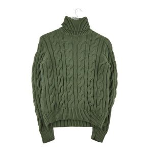 Second life - Damski sweter z golfem w kolorze khaki - Jak nowy. Zielone golfy Ralph Lauren, bez wzorów. Za 169,16 zł.