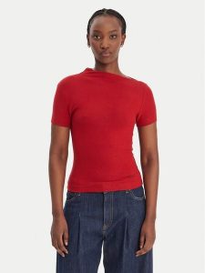 Guess Bluzka W6RP16 KD012 Czerwony Regular Fit. Czerwone bluzki Guess, s, z aplikacjami, z syntetyku, bez kołnierzyka, bez ramiączek. Za 219,99 zł.