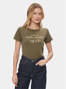 Pepe Jeans T-Shirt Harbor PL505743 Zielony Regular Fit. Zielone t-shirty Pepe Jeans, m, bez wzorów, z bawełny, bez kołnierzyka, bez ramiączek. Za 119,99 zł.