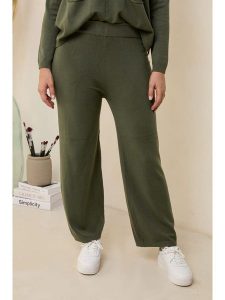 Curvy Lady Spodnie w kolorze khaki rozmiar: 44/46. Brązowe spodnie z wysokim stanem Curvy Lady, bez wzorów, z materiału, z podwyższonym stanem. Za 109,78 zł.