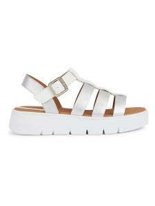 Geox Sandały "Dandra 40" w kolorze srebrno-białym rozmiar: 41. Białe sandały Geox, bez wzorów, z otwartym noskiem, bez obcasa, na platformie, bez zapięcia. Za 280,95 zł.