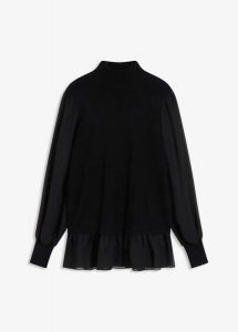 Sweter z cienkiej dzianiny z koszulowymi wstawkami. Czarne swetry klasyczne bonprix, z dzianiny, bez kołnierzyka. Za 112,99 zł.